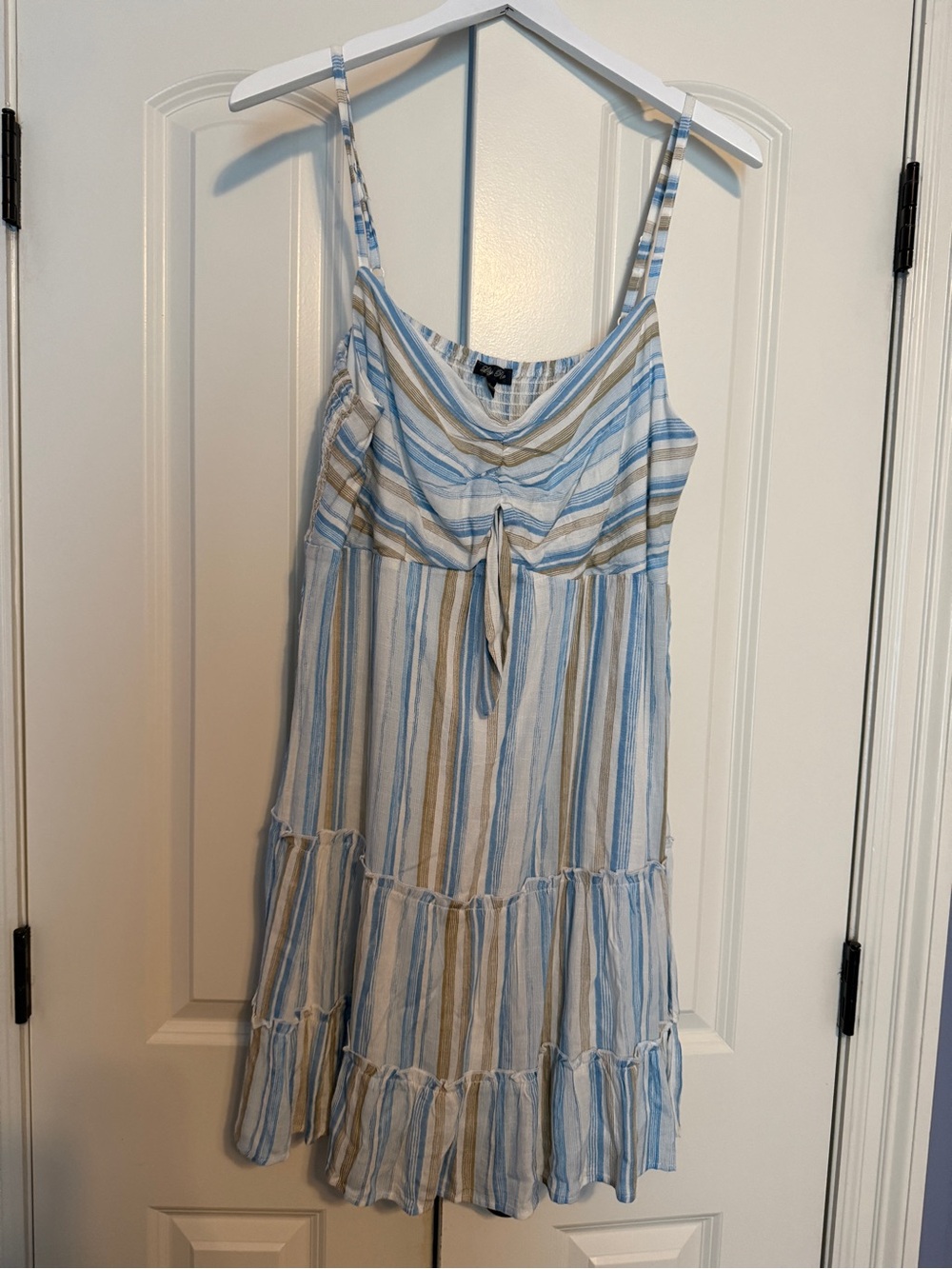Lily Rose Light Blue Striped Tie-Front Sundress